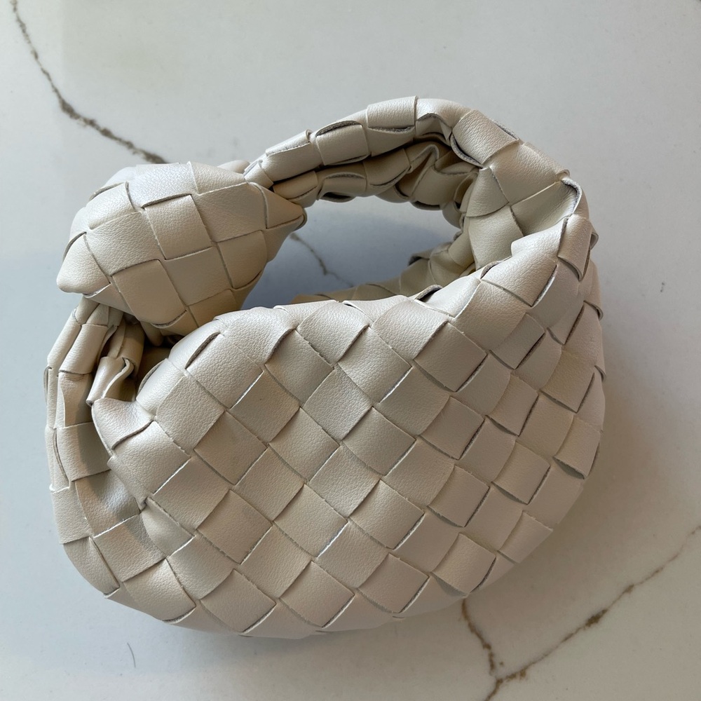 Woven Mini Knot Bag in Cream